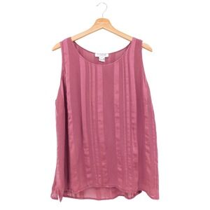Citron Santa Monica Womens 1X Sleeveless Pink Silk Striped Sheer Tank Top
